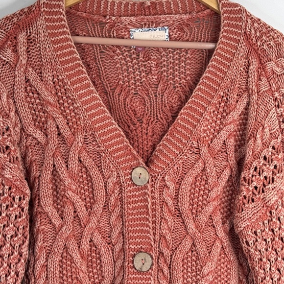 Anthropologie Pilcro Cropped Chunky Cardigan XS Pumpkin Fisherman Cable Knit Y2K - Picture 4 of 12